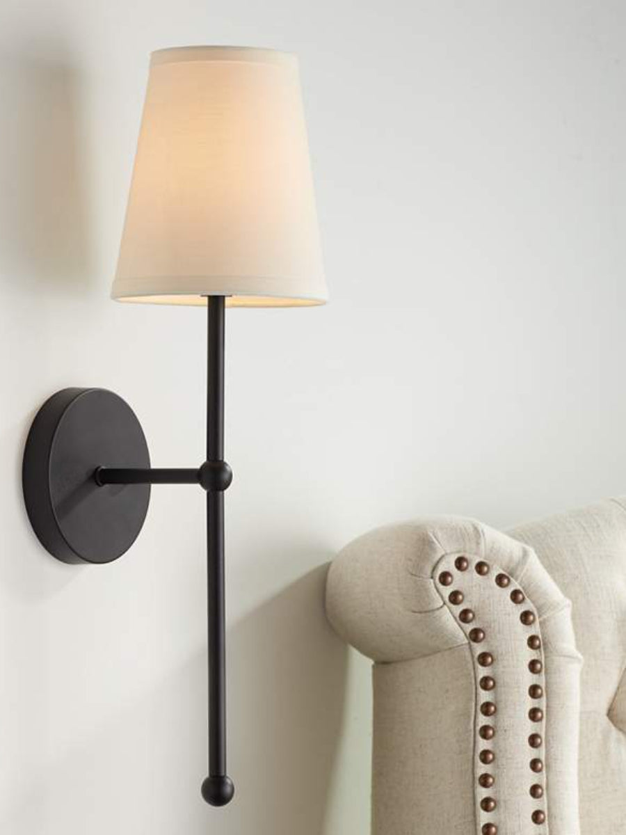 Rowan Wall Lamp Brass Fabric Shade Scandinavian Living Room Bedroom Lighting 15x53cm - Lamylie