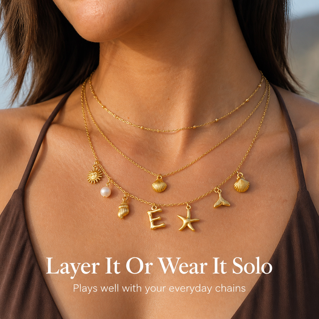 Marivaine – Personalized Ocean Charm Necklace with Initial & Sea Charms - Lamylie