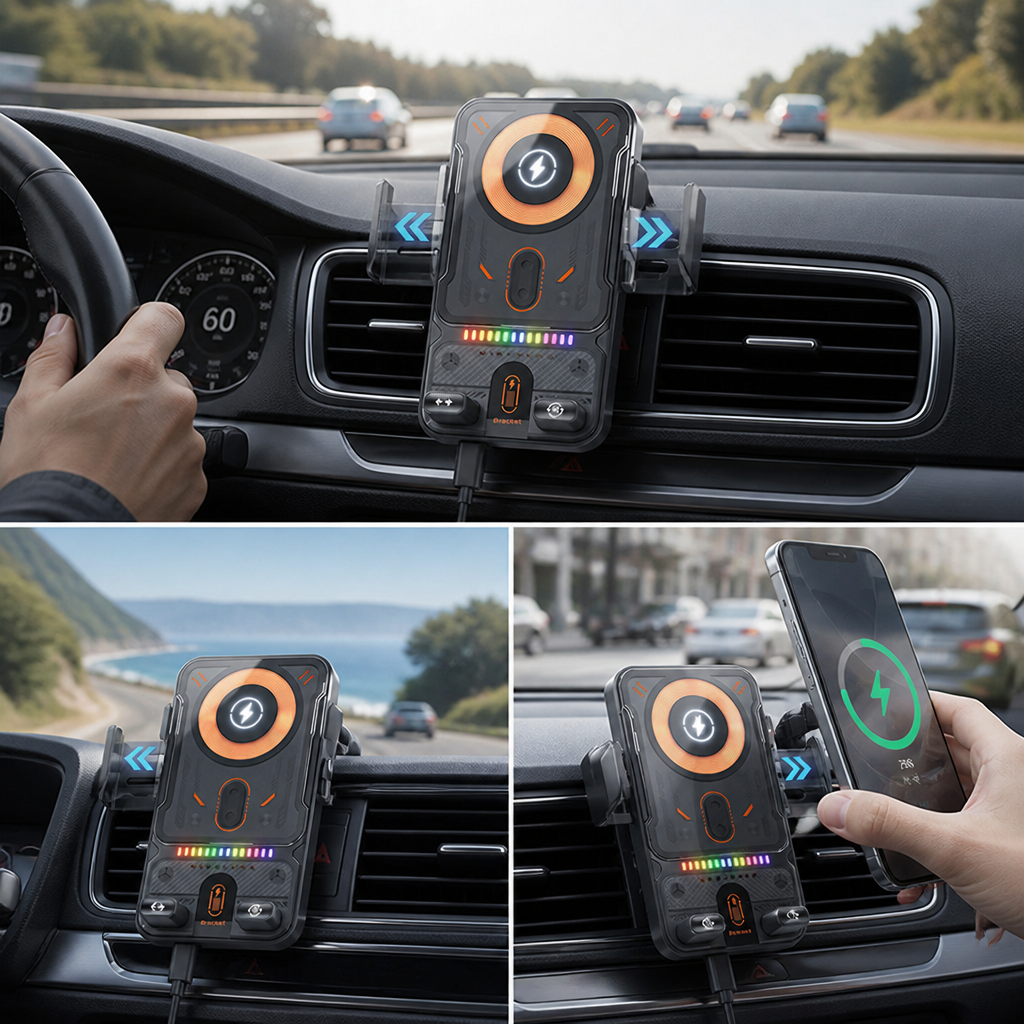 ChargeCruze — Greppa, ladda och kör handsfree med 15 W automatisk klämkraft - Lamylie