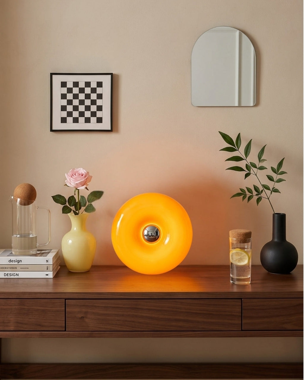 NARA Skulpturale Donut-Lampe mit 3 Farbtemperaturen | Dimmbar Glas-Tischlampe Bauhaus-Design Touch-Steuerung Wandmontierbar Ambientebeleuchtung - Lamylie
