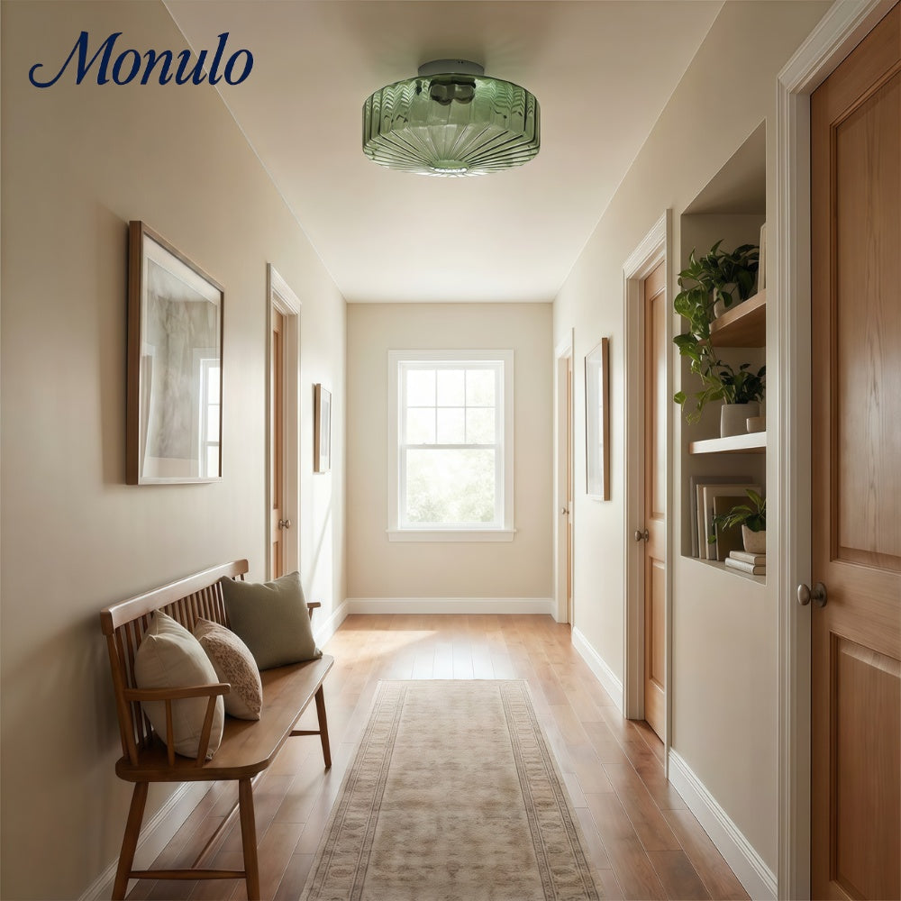Vintage Ribbed Glass Ceiling Lamp Green | Classic Lighting for Dining Room, Entrance & Hallway - Lamylie
