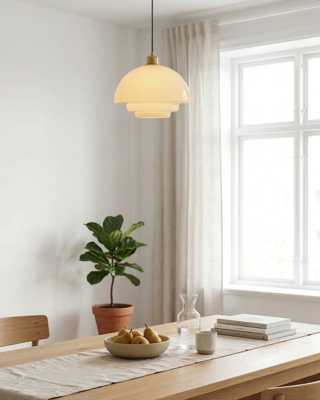 TINA Pendant Lamp | Mid-Century Milk White Glass with Brushed Brass | Modern Dining & Kitchen Lighting | Adjustable | E27 Socket - Lamylie