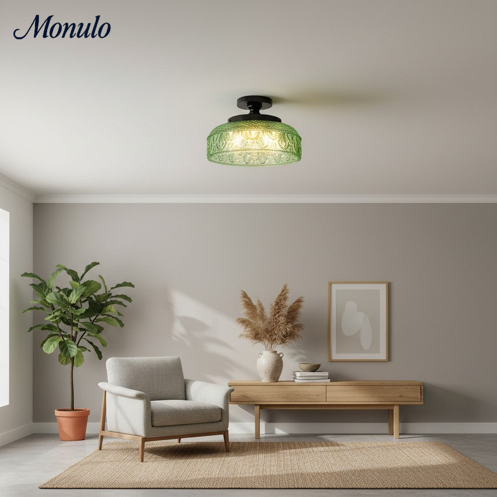 Ribbed Glass Ceiling Lamp with Metal Fixture | Minimalist Lighting for Bedroom and Hallway - Lamylie