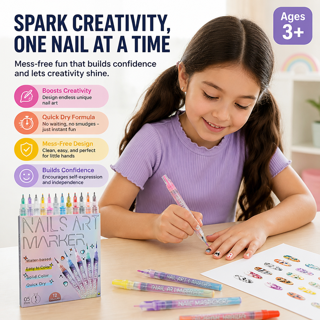 Set de stilouri pentru nail art ColorSplash — Aprinde creativitatea copilului tău cu distracție instantanee, fără murdărie - Lamylie
