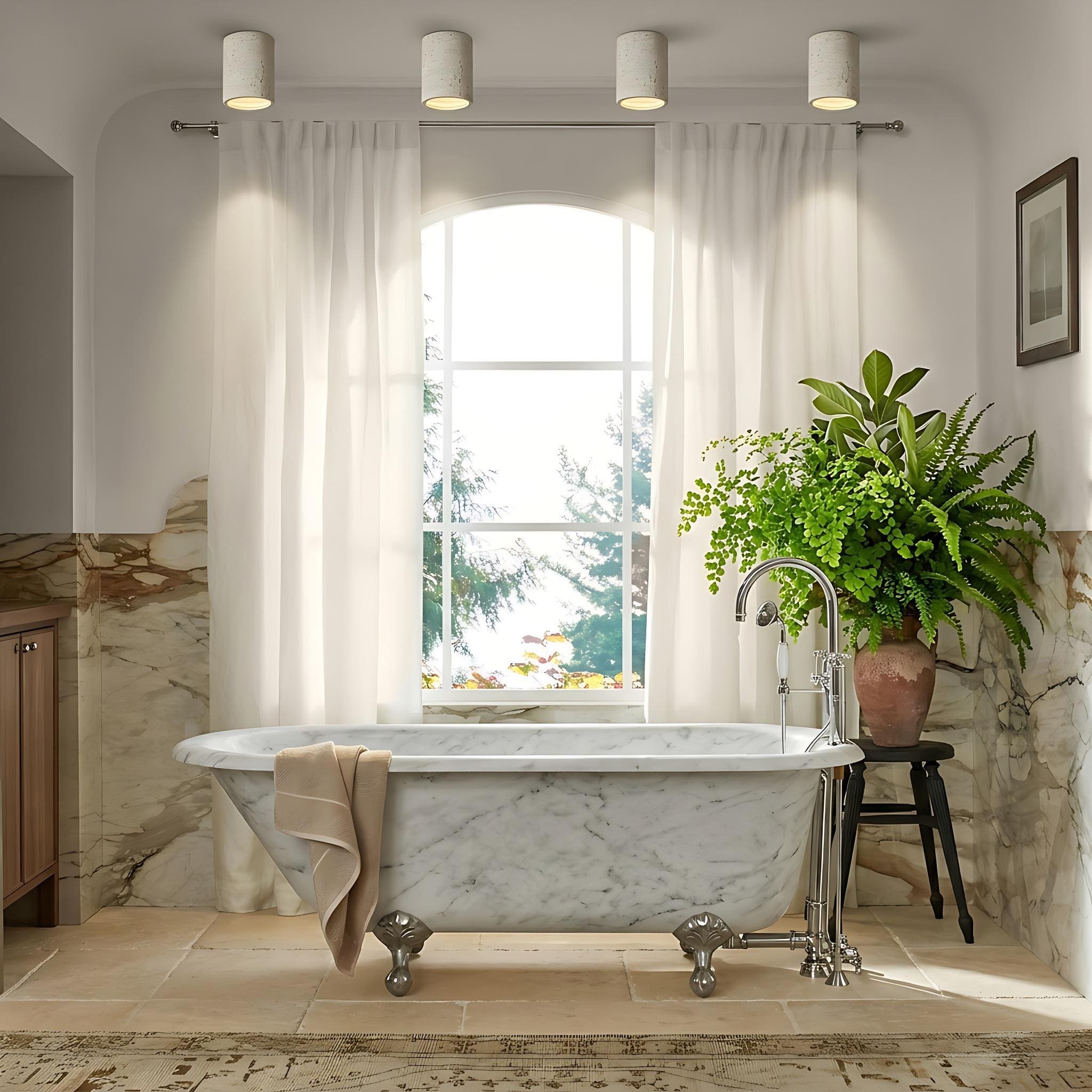 Cylindrical Travertine Ceiling Lamp | LED Lighting for Modern Interiors - Lamylie