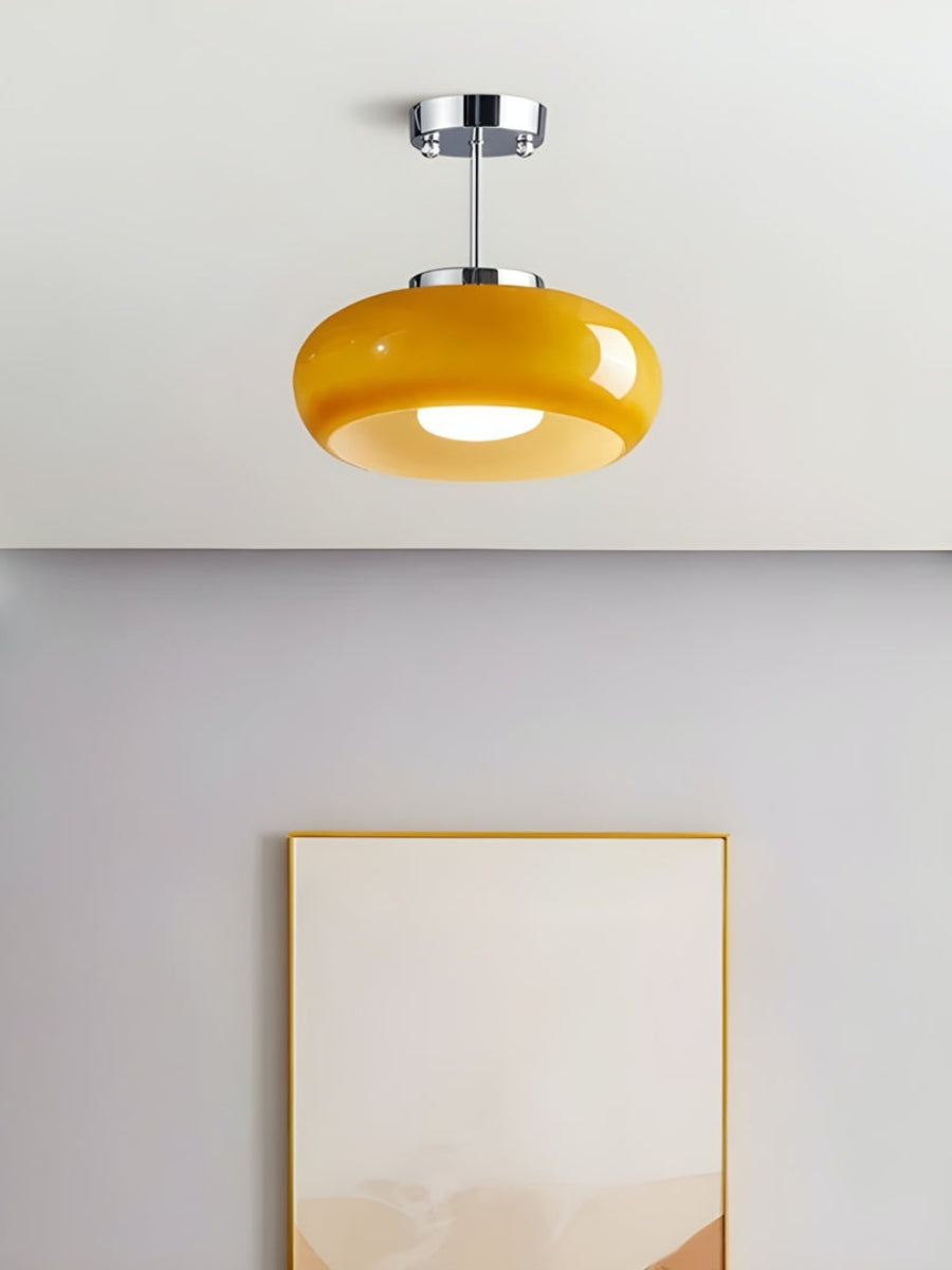 Ceiling Lamp Glass Disc Bauhaus Design Brass or Chrome Orange Yellow or White Glass Retro Stylish Lighting - Lamylie
