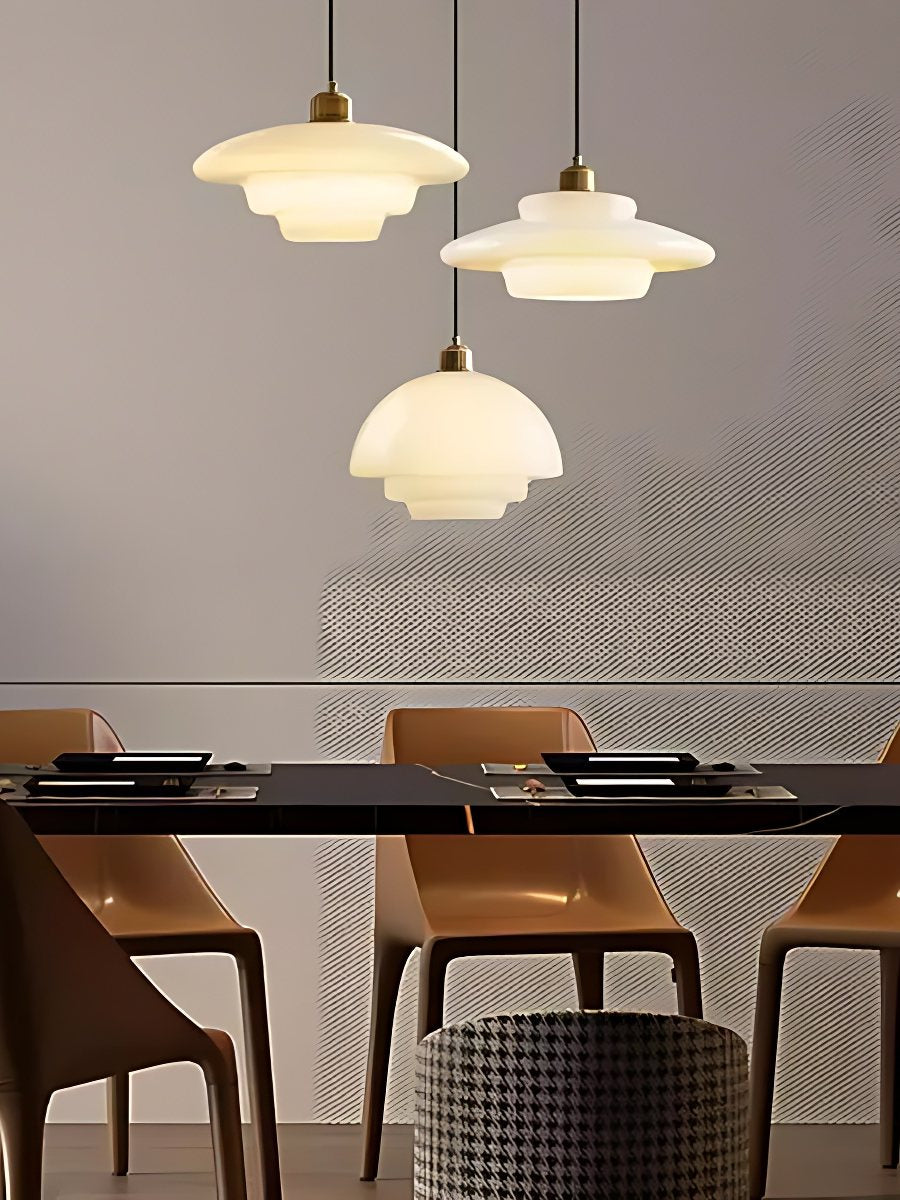 Glas-Pendelleuchte mit geschichtetem Design | Milchig weißes mattiertes Glas für Esszimmer und Wohnzimmer - Lamylie