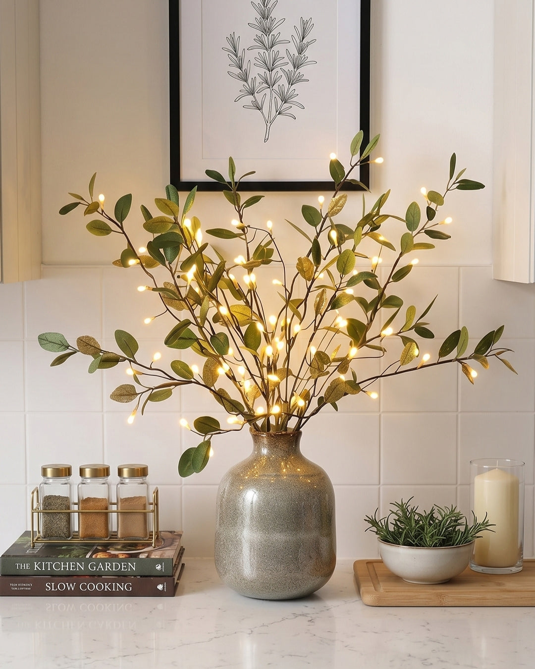 Decorative LED Lighting Branch with Natural Blossom Shape 70cm | Flexible Ambient Lighting for Vases and Mantelpieces - Lamylie