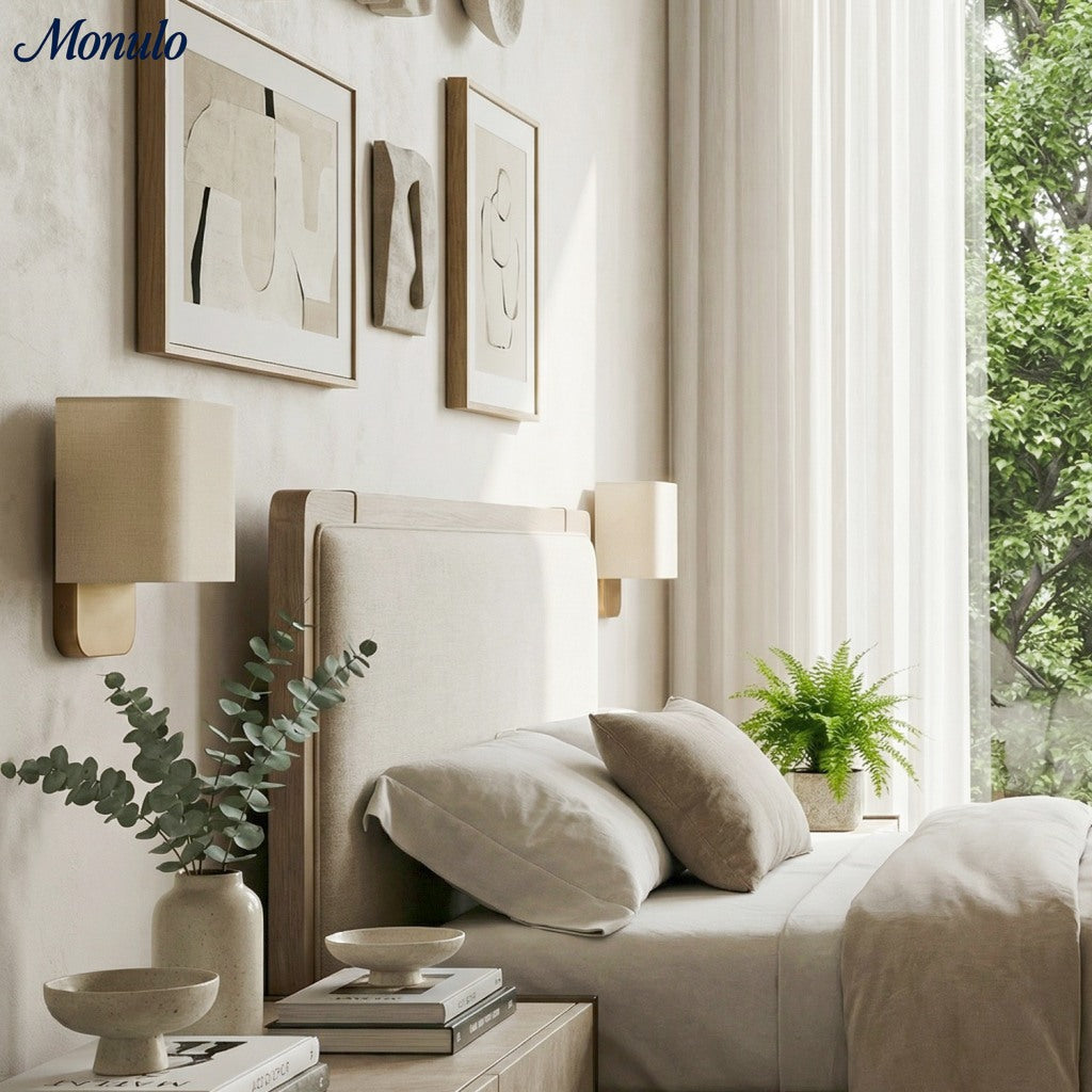 Fabric Wall Lamp with Metal Fitting for Reading Light Bedroom - Lamylie