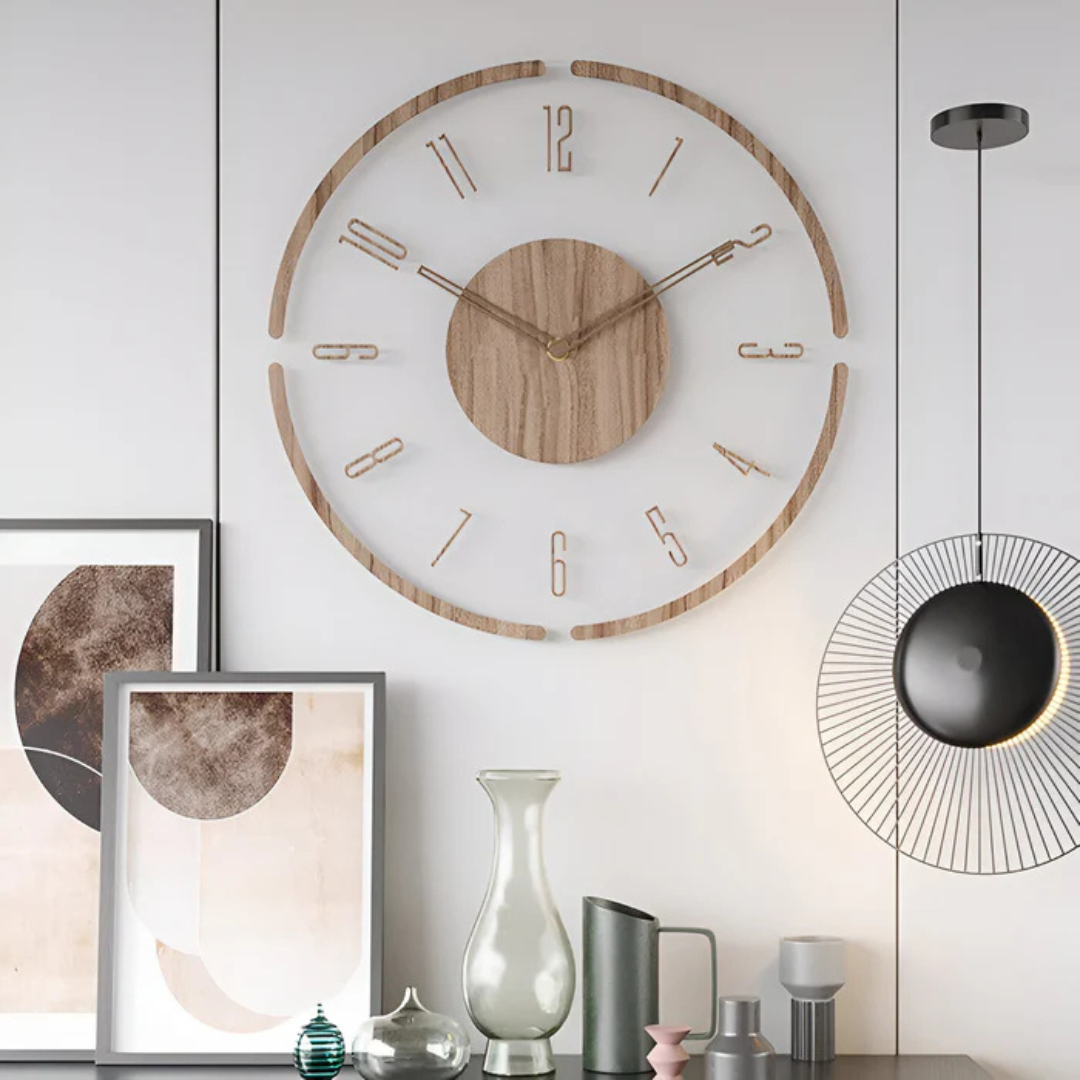 Väggklocka i akryl och trä Ø30 cm | Tyst urverk, modern tidsvisning, skandinavisk stil för vardagsrum, kök och kontor – Lamylie