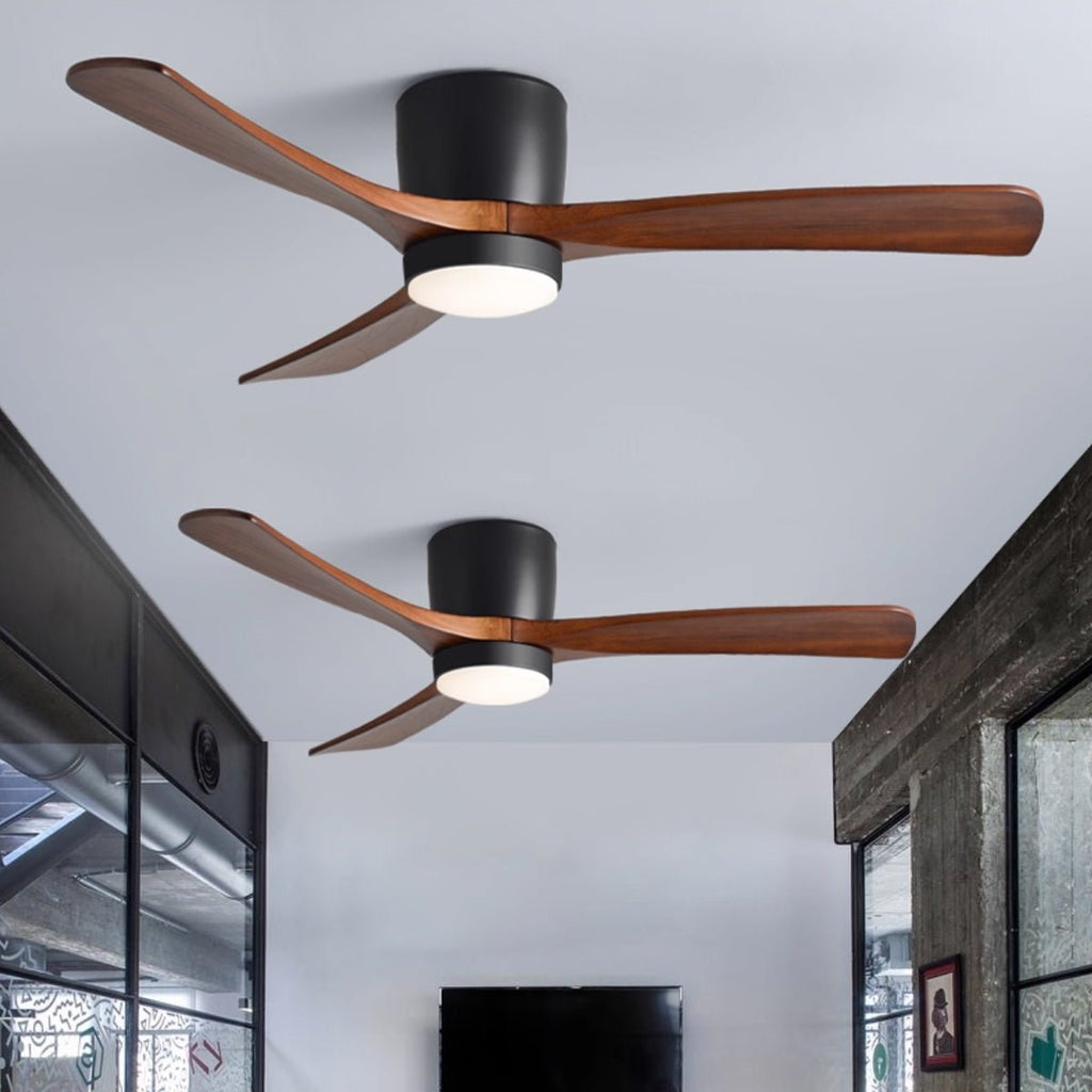 Ventilateur de plafond avec éclairage, design scandinave en bois, 106/122/132 cm, à intensité variable avec télécommande, ventilateur de plafond avec lampe LED, pales en bois, salon, chambre, salle à manger – Lamylie