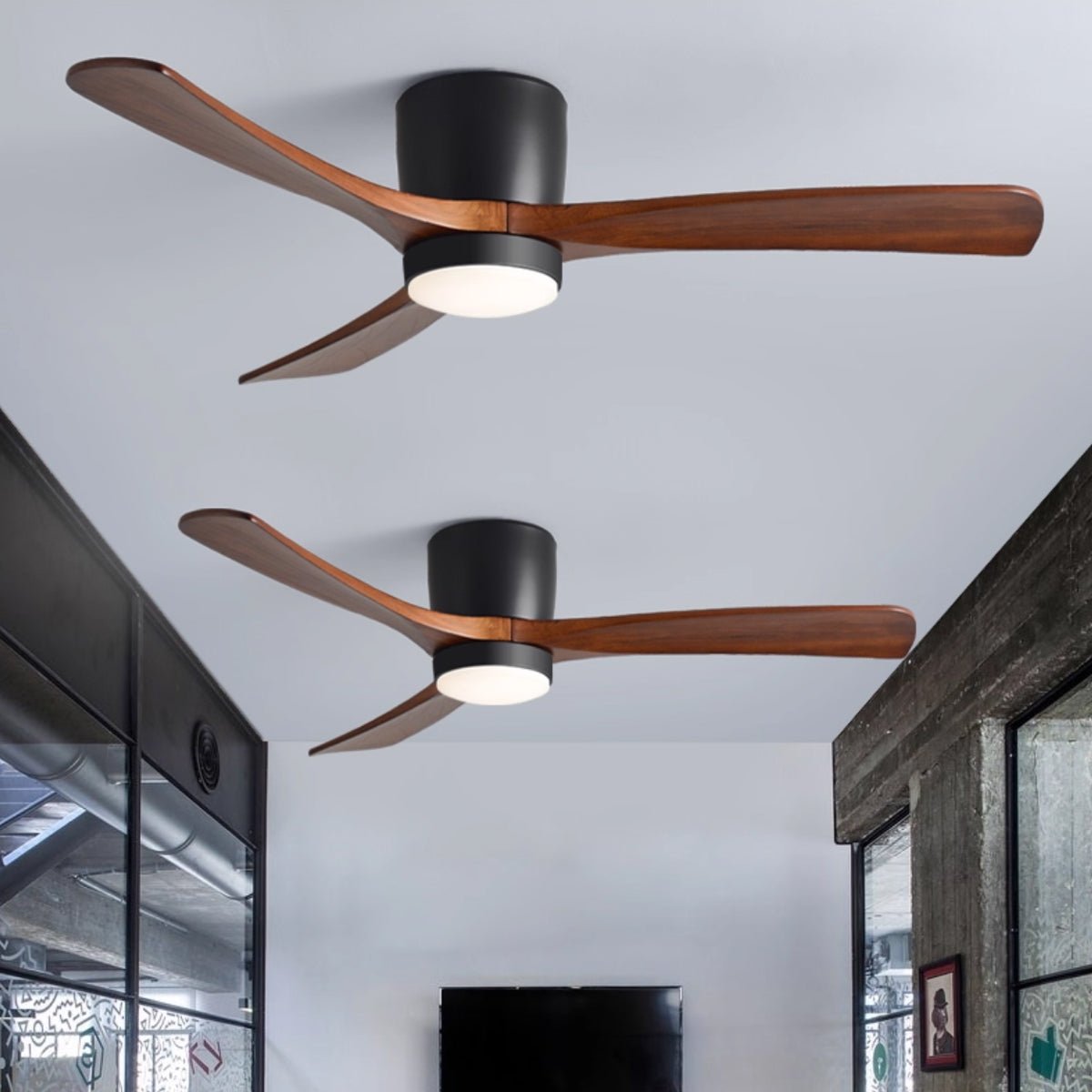 Ventilateur de plafond avec éclairage, design scandinave en bois, 106/122/132 cm, à intensité variable avec télécommande, ventilateur de plafond avec lampe LED, pales en bois, salon, chambre, salle à manger – Lamylie