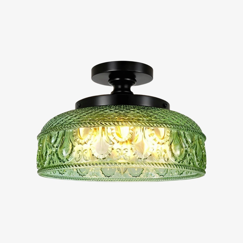 Ribbed Glass Ceiling Lamp with Metal Fixture | Minimalist Lighting for Bedroom and Hallway - Lamylie