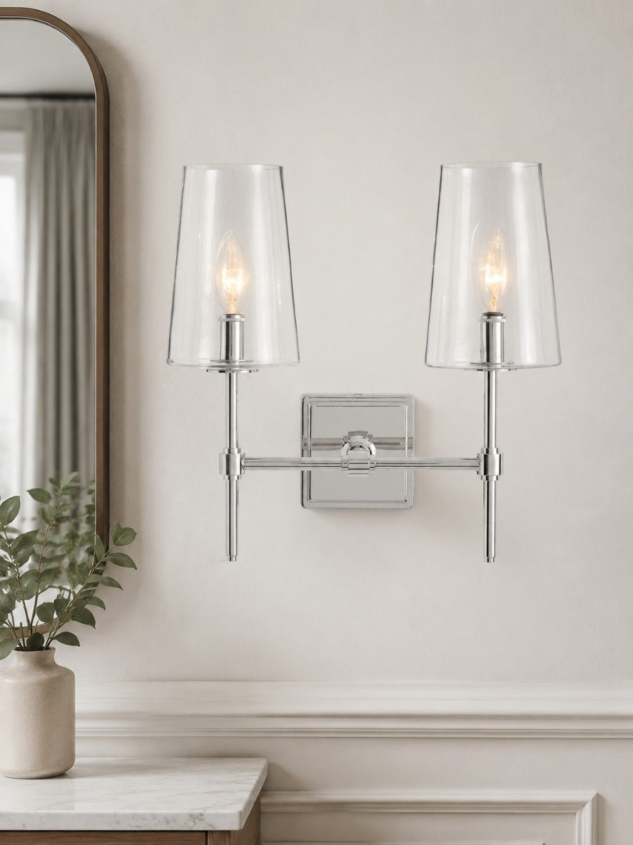 Glaswandleuchte mit klarem Glas | Einzel- bis Dreifach-Konfiguration | Elegante Badezimmerbeleuchtung - Lamylie