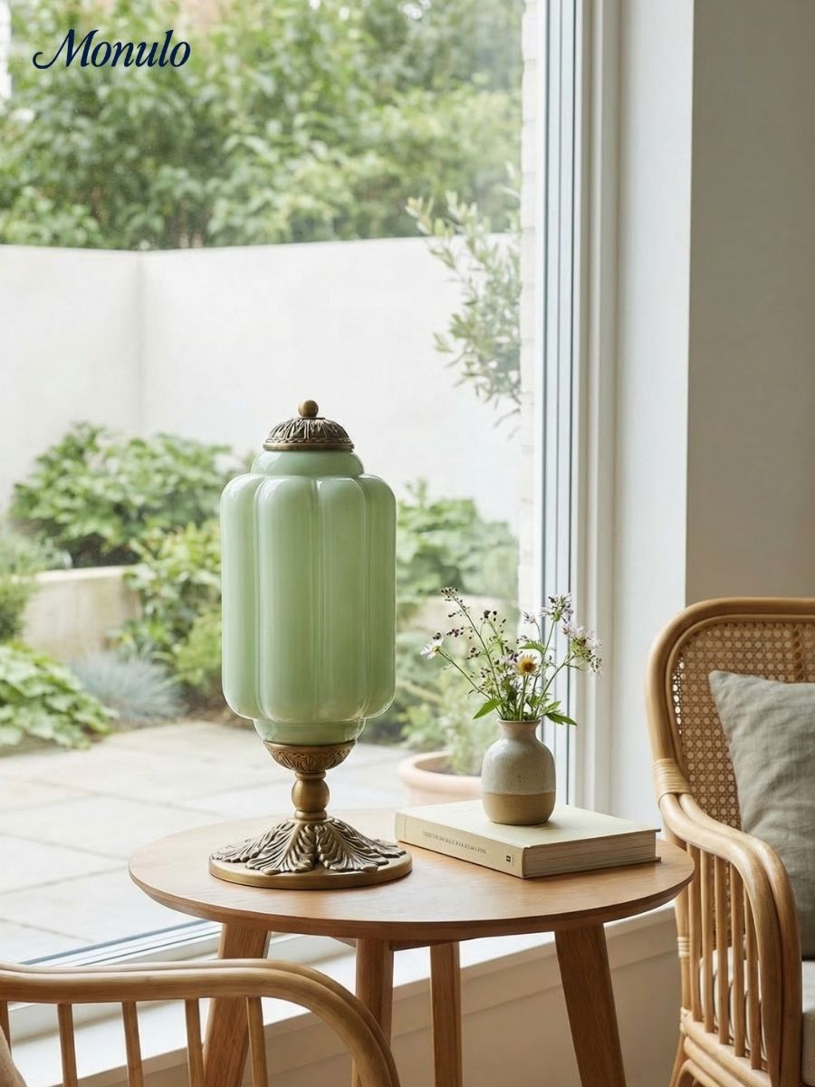 Vintage Glass Table Lamp with Brass or Black Finish - Lamylie