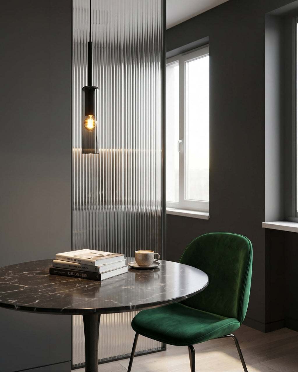 Smoked Glass Pendant Lamp with Minimalist Metal Structure | Modern Ambient Lighting for Dining Room, Bedroom, and Living Room - Lamylie