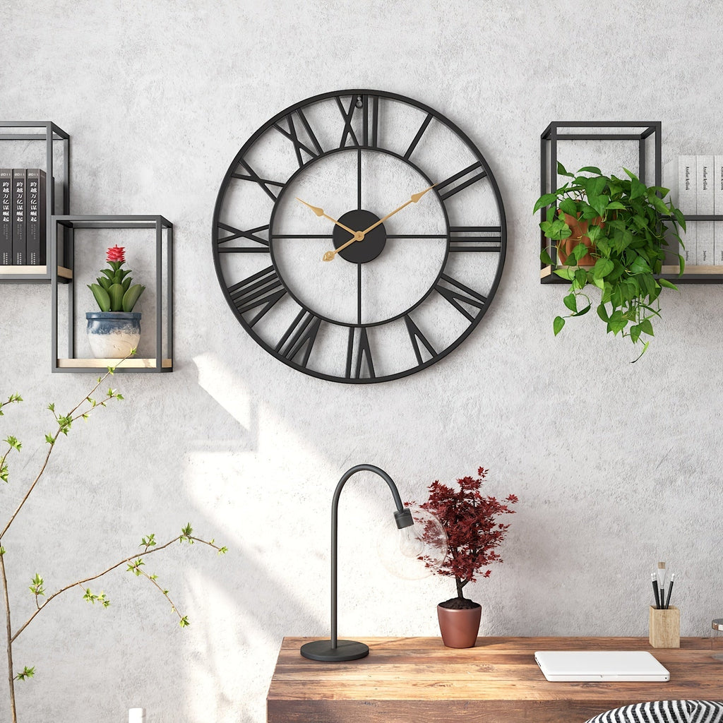 Klasické kulaté nástěnné hodiny Serenetime — kovový rám, průměr 30 cm, tichý chod ručiček