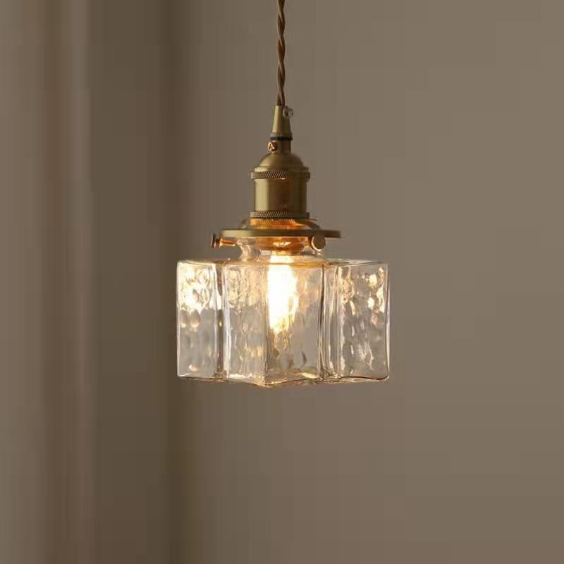 Vintage Pendelleuchte mit welligem Glas & Eisenfassung | Quadratisch/Rechteckig | Skandinavisches Design für Wohnzimmer - Lamylie