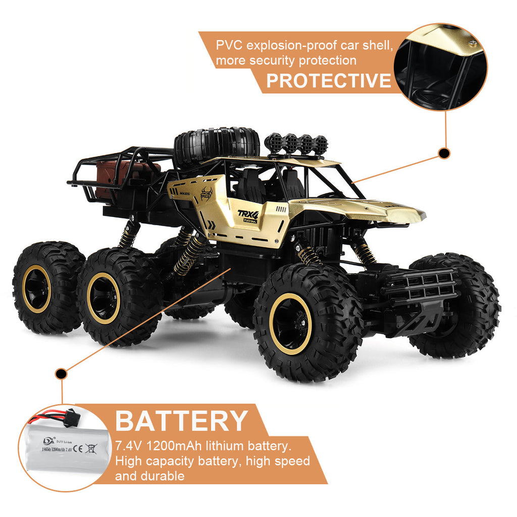 Mașină monstru RC de teren cu 6 roți și telecomandă de 2.4 GHz | Viteză de până la 52 km/h | Include 2 baterii pentru copii și pasionații de modele RC - Lamylie