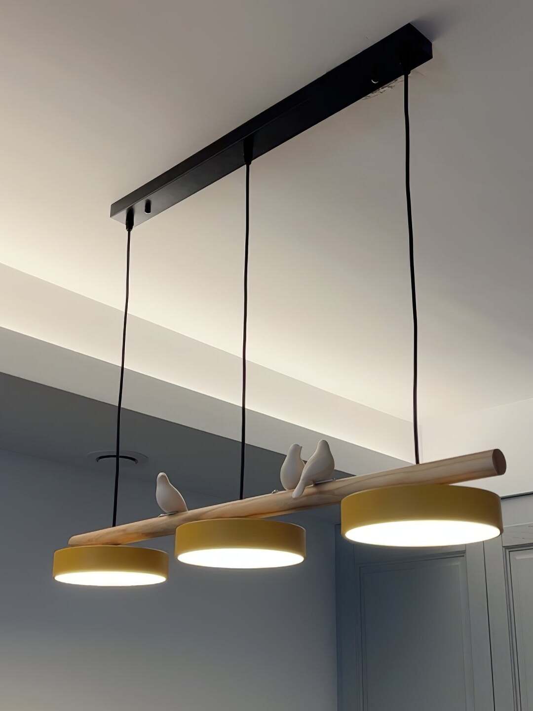 Wooden Pendant Lamp Bird Shape Three Shades Scandinavian Kitchen Island - Lamylie
