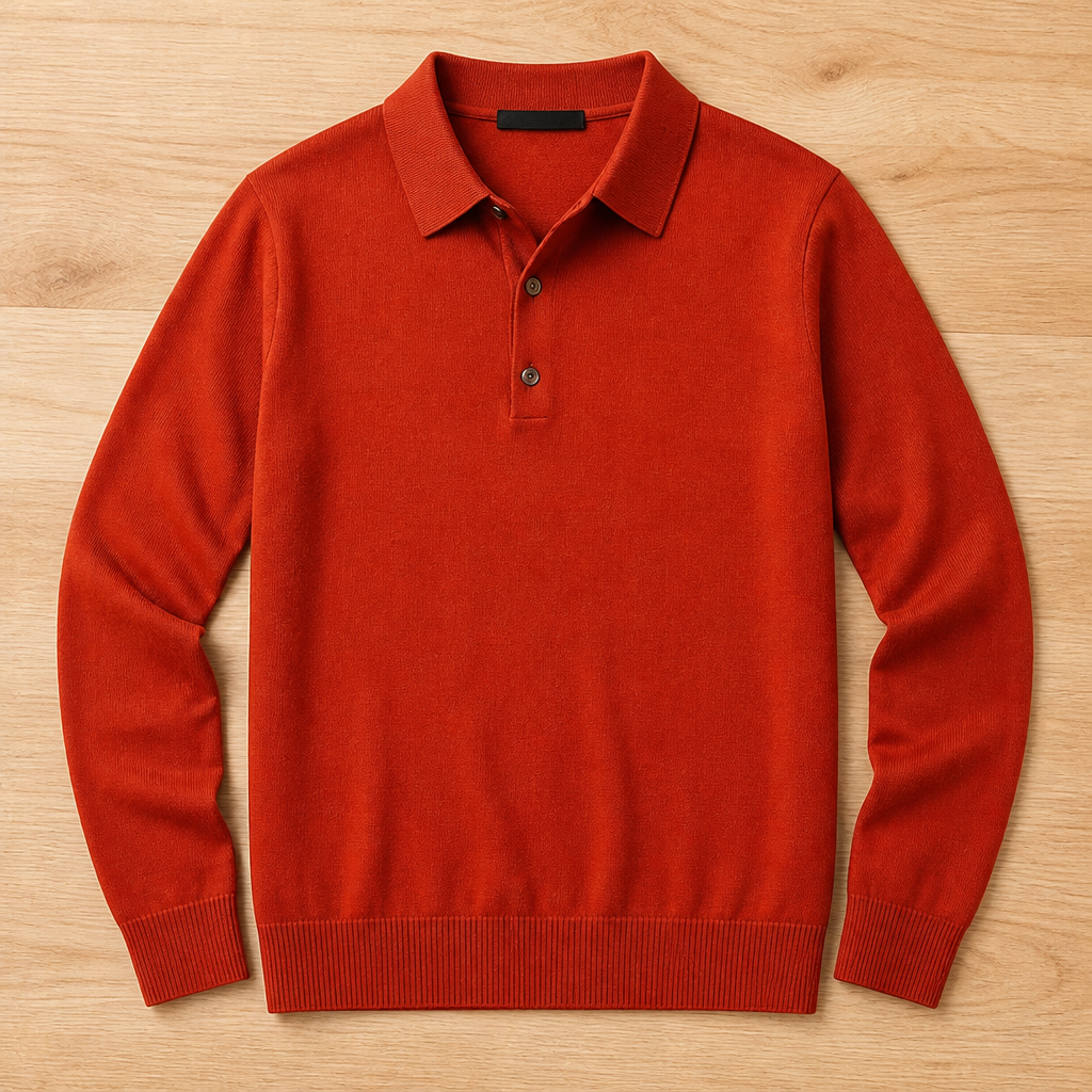 LuxeWave – Feinstrick-Poloshirt mit langen Ärmeln und Drei-Knopf-Leiste - Lamylie