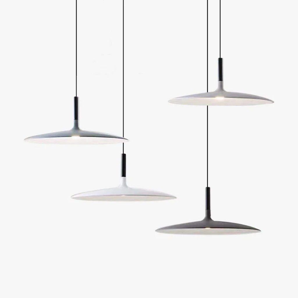 Contemporary White Metal Hanging Lamp – LED, Height Adjustable - Lamylie