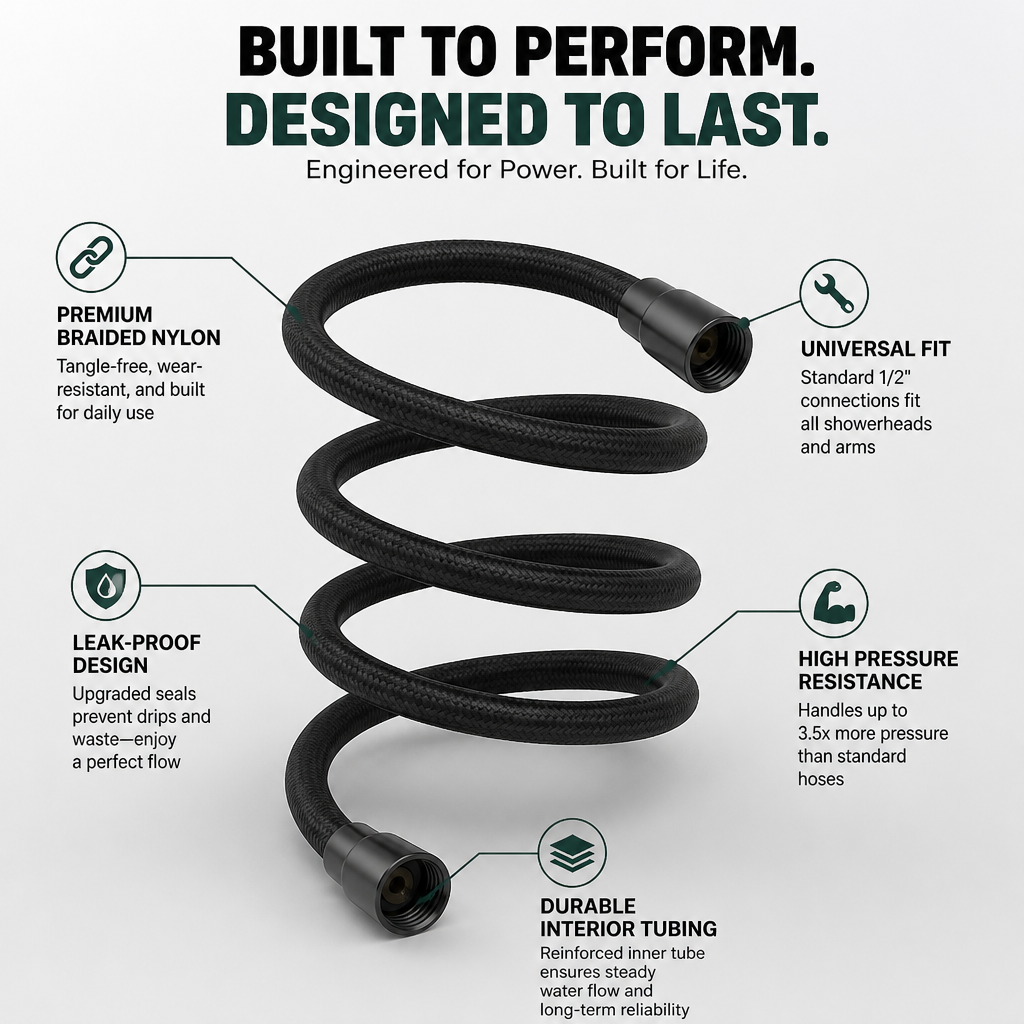 HydroForce 編み込みシャワーホース — 漏れのないパワフルなシャワーを、毎日欲しくなるほど楽しむ - Lamylie