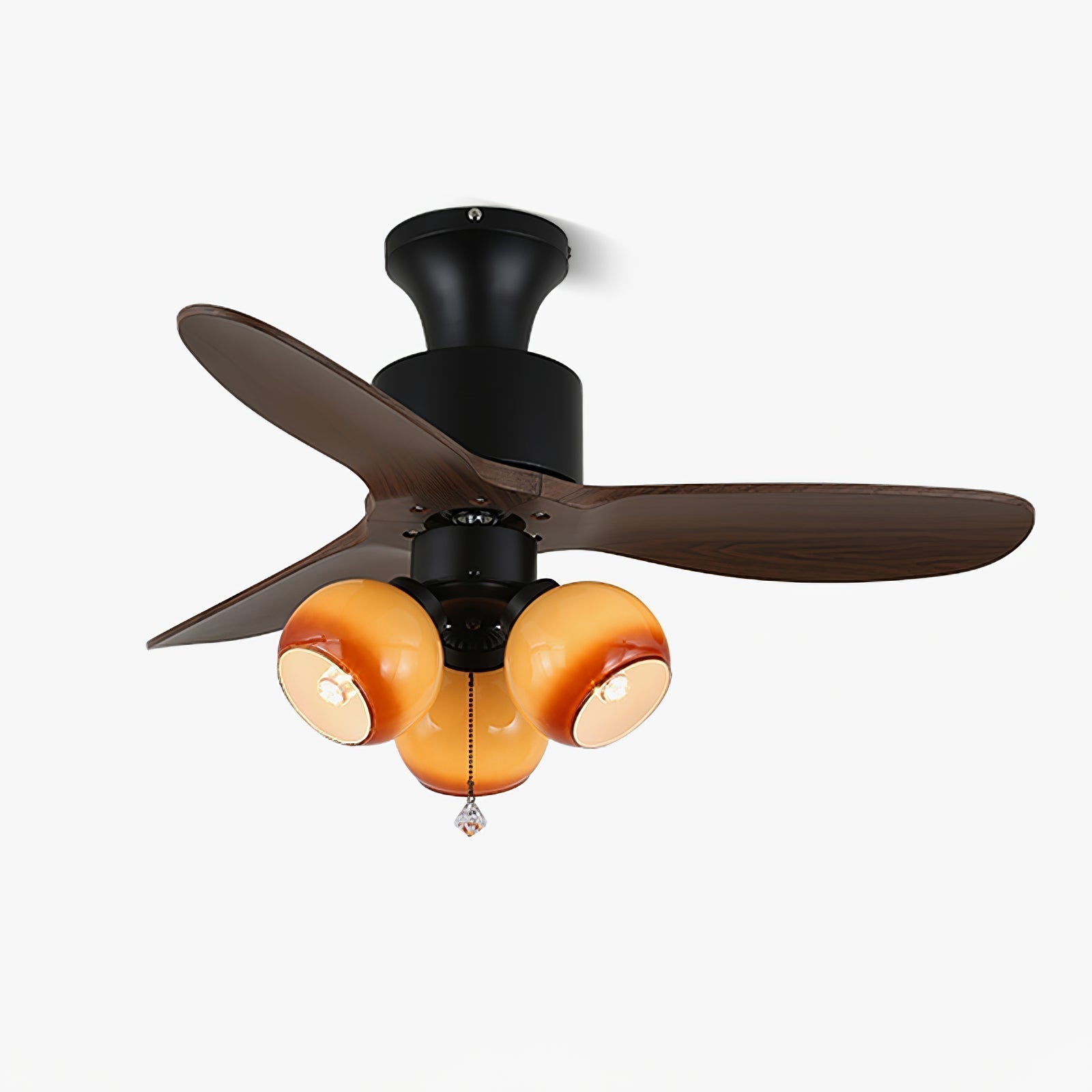 Ventilateur de plafond vintage avec éclairage — Abat-jour en verre et pales effet bois — Ø91-106 cm - Lamylie