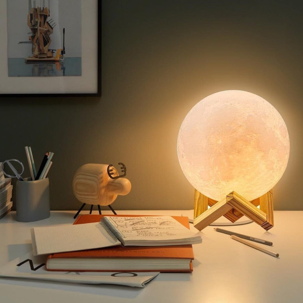 Moon Light with Wooden Base – 16 Shades & Adjustable Brightness - Lamylie