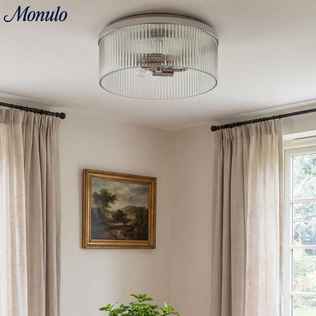Ribbed Glass Ceiling Lamp Modern Low-Profile Design Bedroom Living Room Hall - Lamylie
