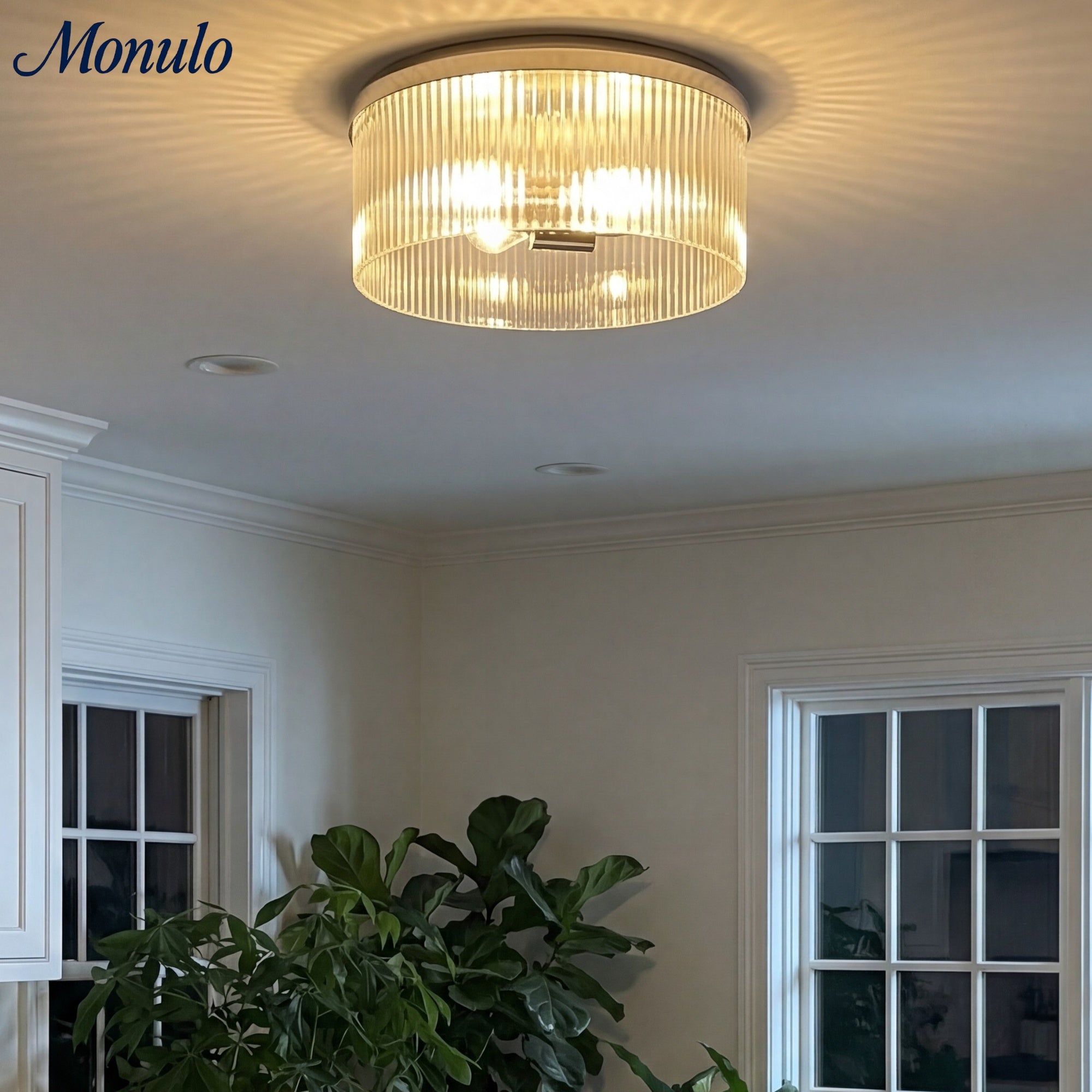 Ribbed Glass Ceiling Lamp Modern Low-Profile Design Bedroom Living Room Hall - Lamylie