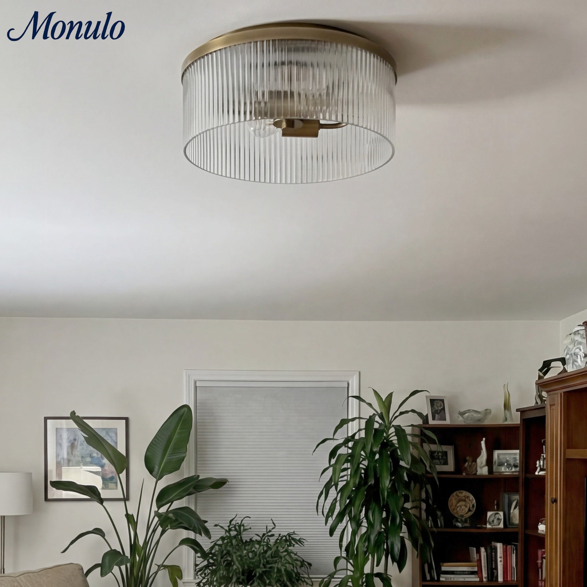 Ribbed Glass Ceiling Lamp Modern Low-Profile Design Bedroom Living Room Hall - Lamylie