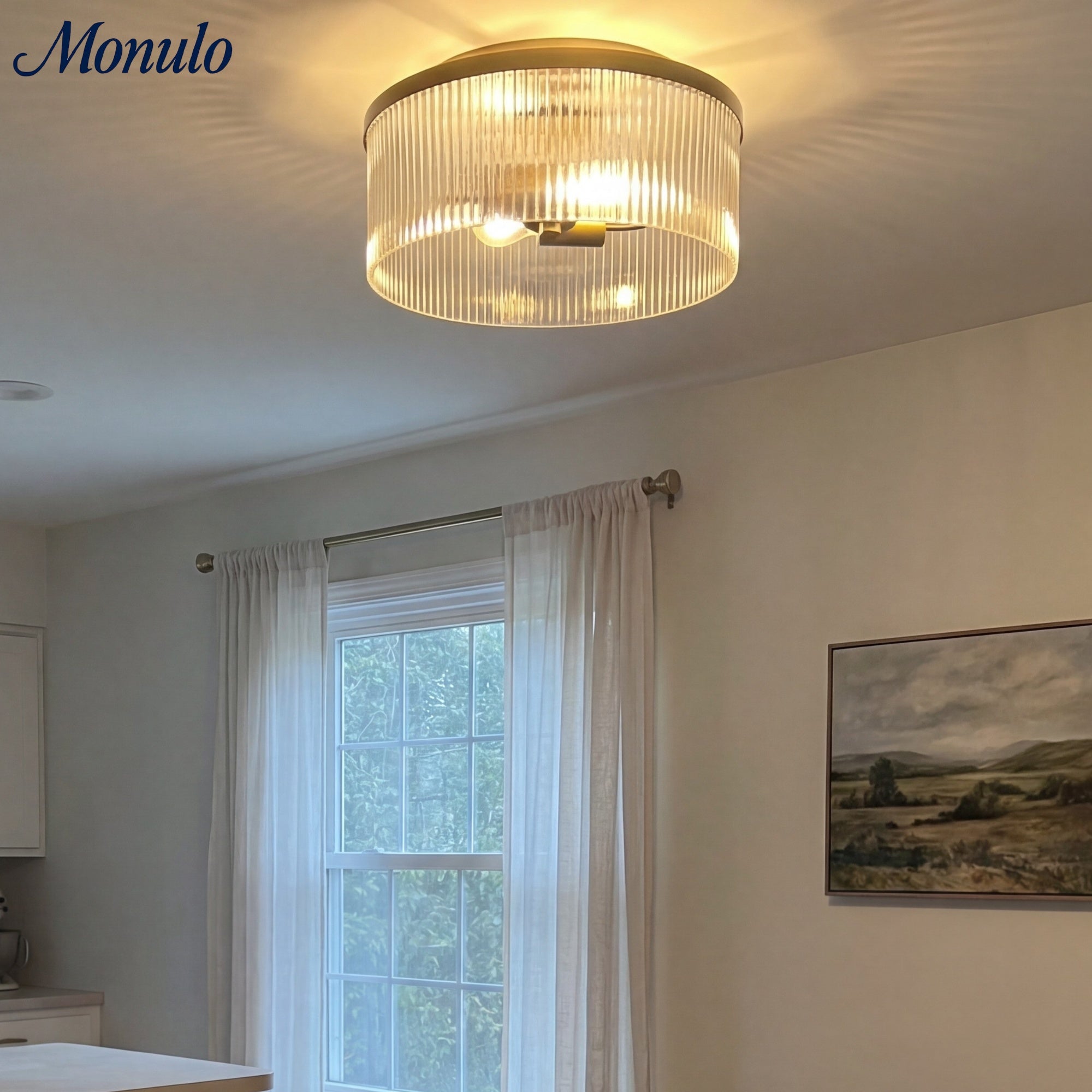 Ribbed Glass Ceiling Lamp Modern Low-Profile Design Bedroom Living Room Hall - Lamylie