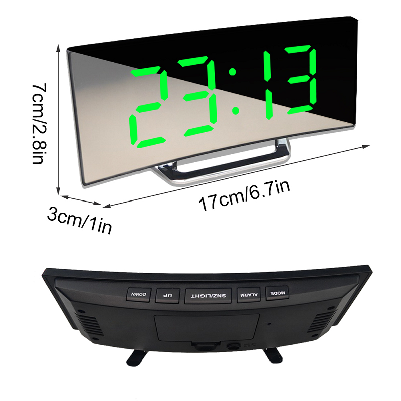 ساعة رقمية | شاشة LED مرآة لعرض المنبّه | تعتيم تلقائي مضاد للتوهج | CurveClock - Lamylie