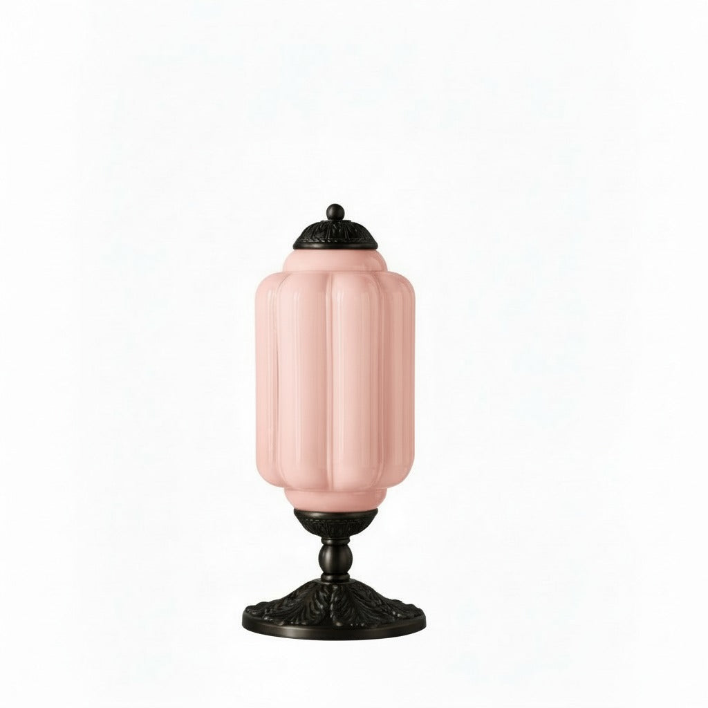 Glass Table Lamp with Scallop Design Vintage Style Bedroom Living Room Accent Lighting Black Brass Frosted Glass - Lamylie