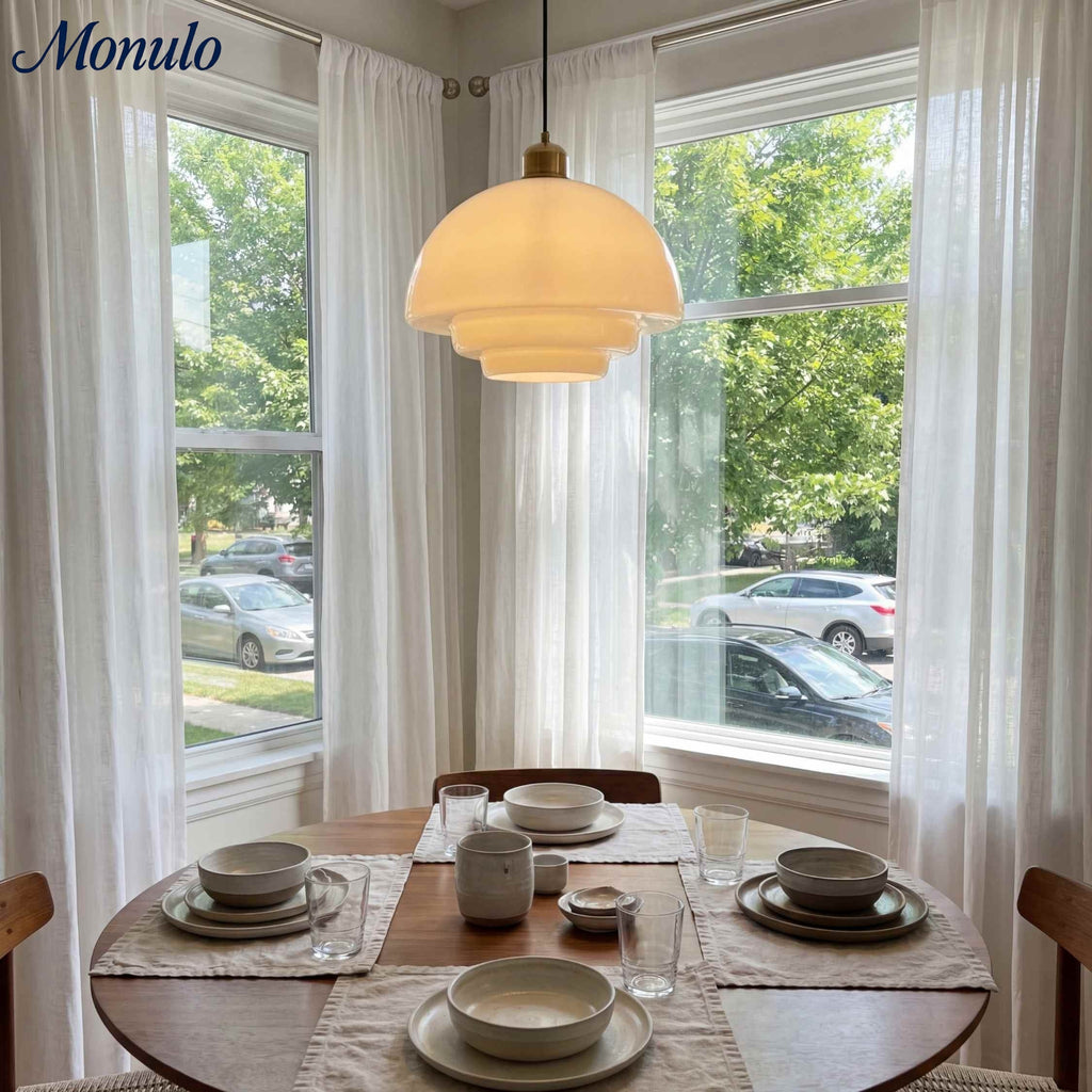 Glas-Pendelleuchte mit geschichtetem Design | Milchig weißes mattiertes Glas für Esszimmer und Wohnzimmer - Lamylie
