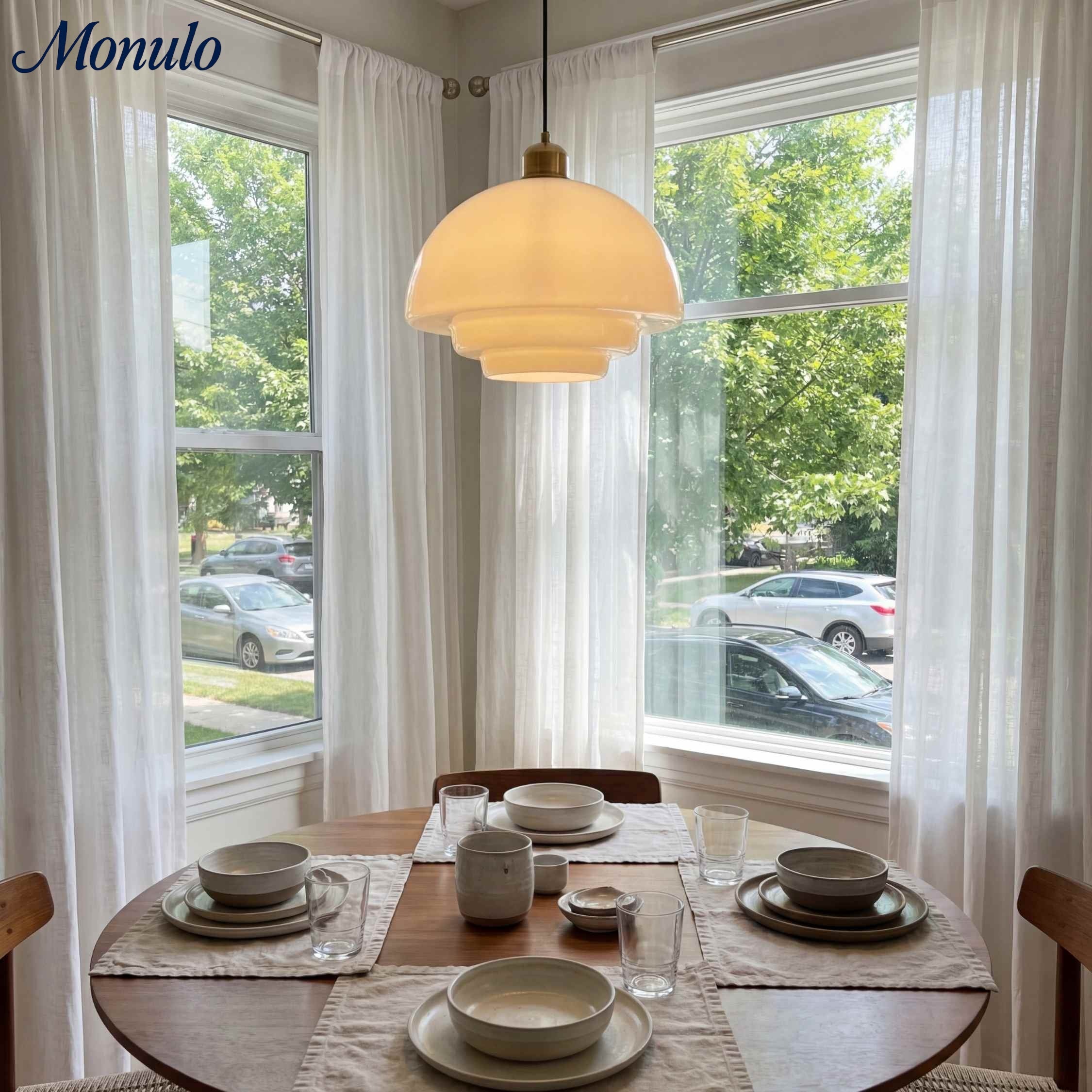Glas-Pendelleuchte mit geschichtetem Design | Milchig weißes mattiertes Glas für Esszimmer und Wohnzimmer - Lamylie
