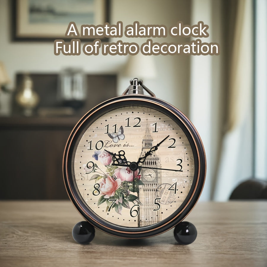 ElegantTime Metall-Nachttischwecker — Leises Uhrwerk, Großes, gut lesbares Zifferblatt