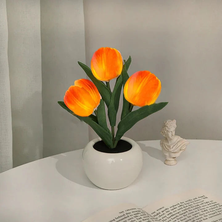 Tulip LED Desk Lamp in Ceramic Vase – Warm Ambient Light - Lamylie