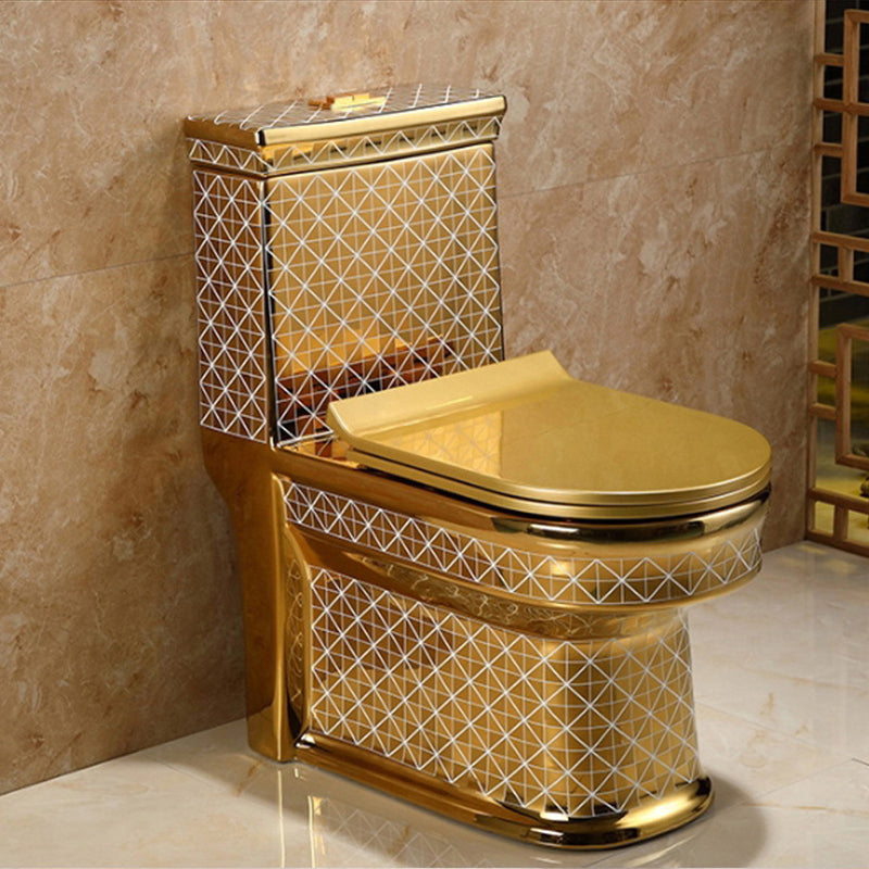 One-piece Standing Toilet Gold-colored Ceramic Closet for Modern Bathrooms - Lamylie