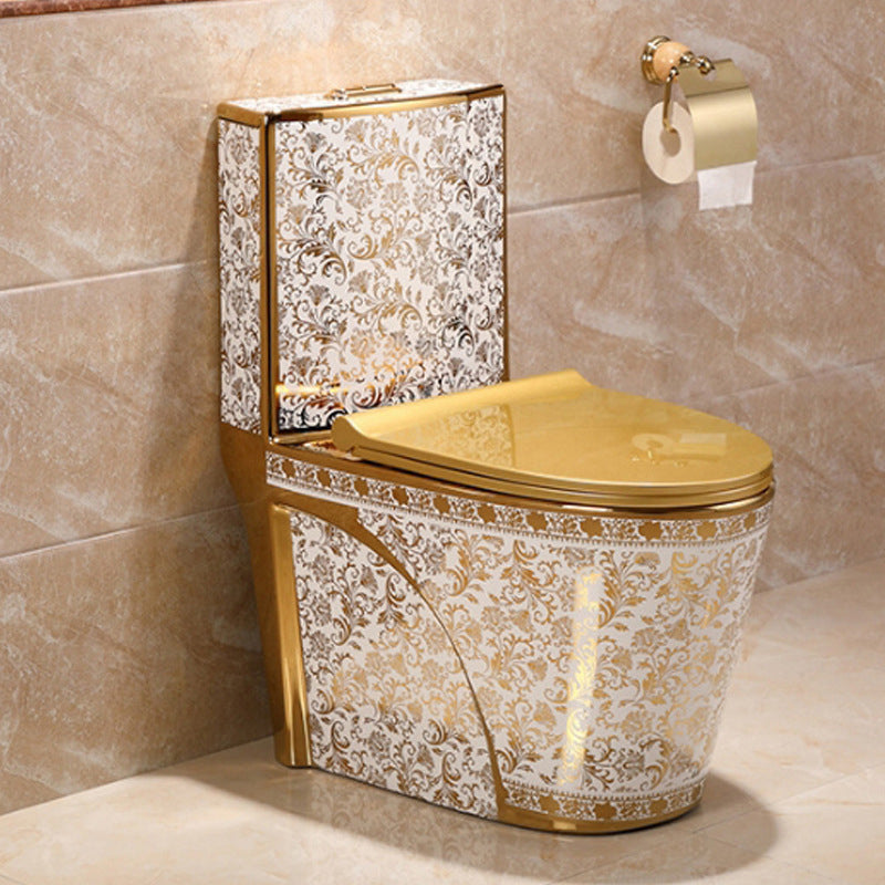 One-piece Standing Toilet Gold-colored Ceramic Closet for Modern Bathrooms - Lamylie