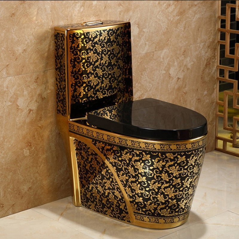 One-piece Standing Toilet Gold-colored Ceramic Closet for Modern Bathrooms - Lamylie