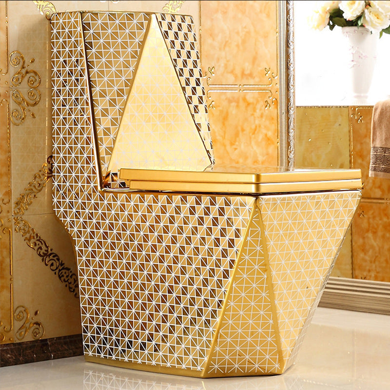 One-piece Standing Toilet Gold-colored Ceramic Closet for Modern Bathrooms - Lamylie