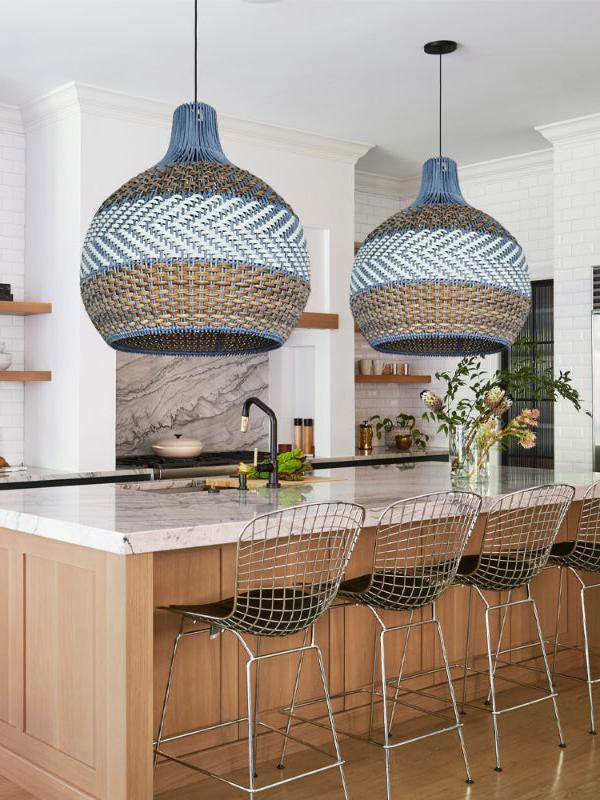 Handwoven Rattan Pendant Lamp Blue Vintage Shade Dining Room Kitchen Living Room Scandinavian Light Fixture - Lamylie