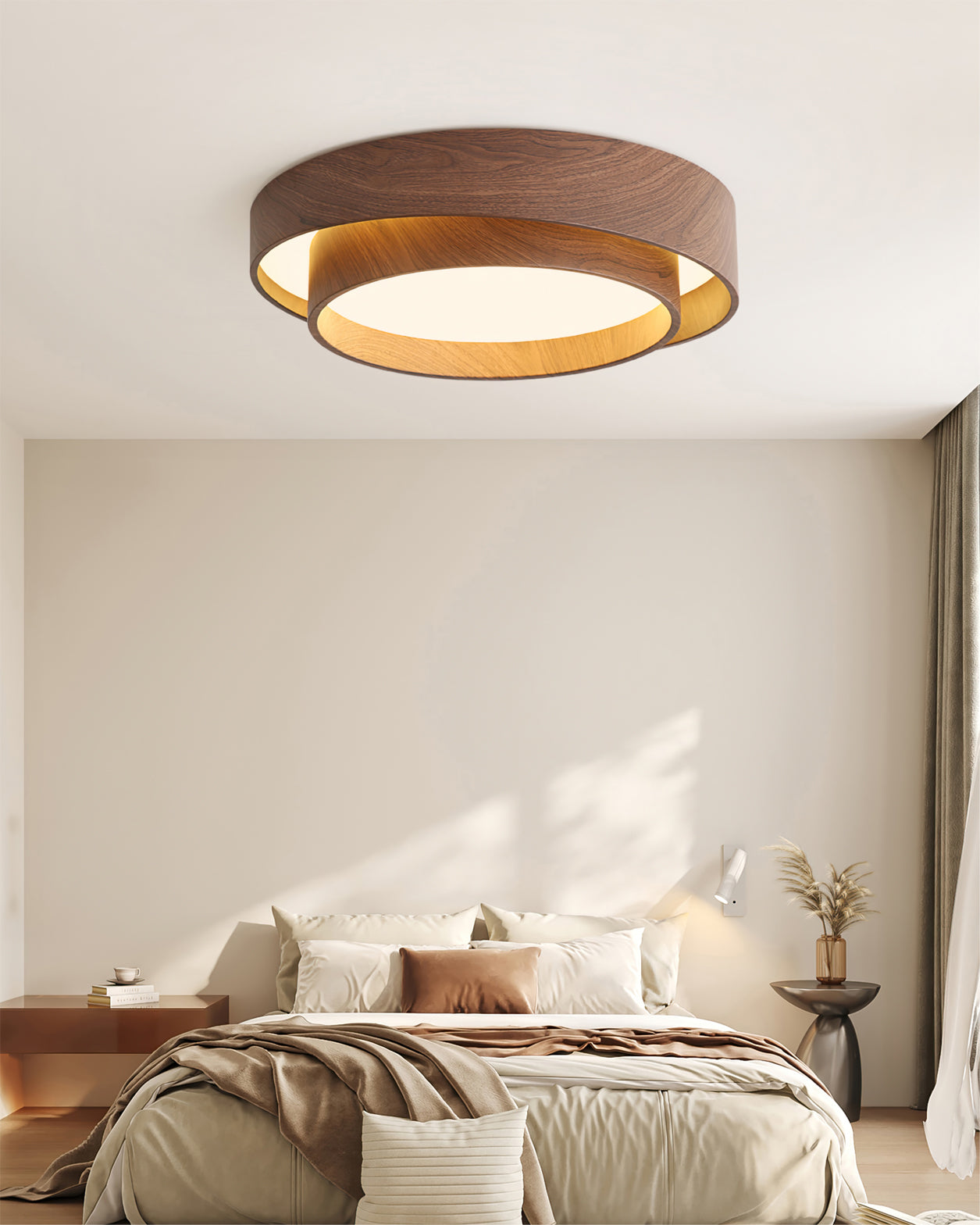 Wooden ceiling fixture with built-in LED – Warm walnut shade - Lamylie