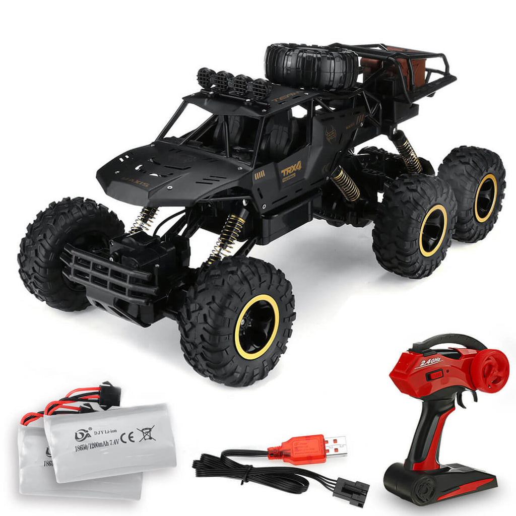 Mașină monstru RC de teren cu 6 roți și telecomandă de 2.4 GHz | Viteză de până la 52 km/h | Include 2 baterii pentru copii și pasionații de modele RC - Lamylie