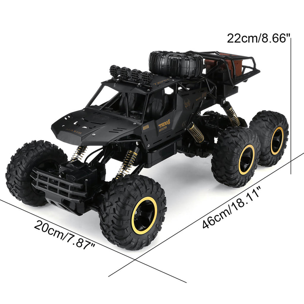 Mașină monstru RC de teren cu 6 roți și telecomandă de 2.4 GHz | Viteză de până la 52 km/h | Include 2 baterii pentru copii și pasionații de modele RC - Lamylie