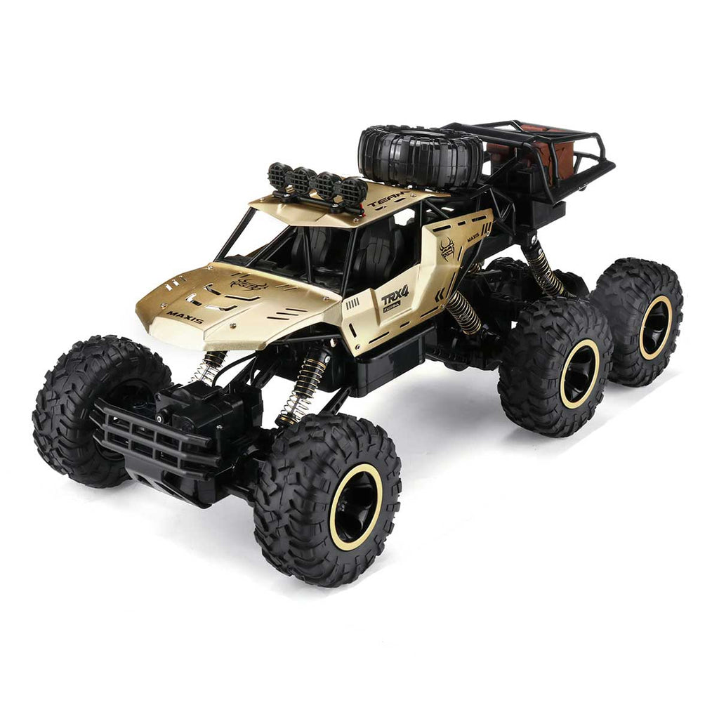 Mașină monstru RC de teren cu 6 roți și telecomandă de 2.4 GHz | Viteză de până la 52 km/h | Include 2 baterii pentru copii și pasionații de modele RC - Lamylie