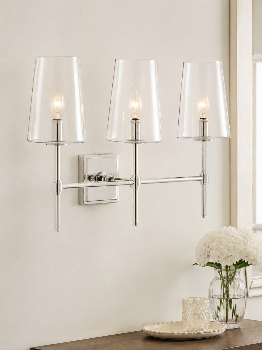 Glaswandleuchte mit klarem Glas | Einzel- bis Dreifach-Konfiguration | Elegante Badezimmerbeleuchtung - Lamylie