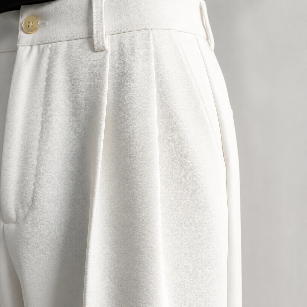 Marcello – Pantalon habillé plissé taille haute à jambe droite décontractée - Lamylie
